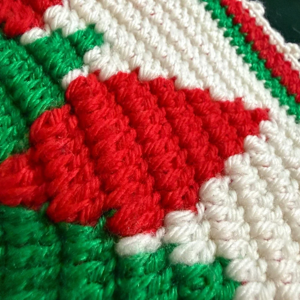 Vintage Crochet Christmas Tree Trivet Pot Holder Set Handmade Holiday Kitchen